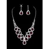 Luxurious Red Gem Necklace And Earring Set (011006984)