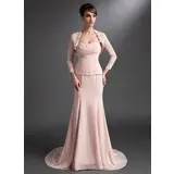 Havfrue Sweetheart Court Brudeslep Chiffon Kjole til brudens mor med Frynse blonder Beading Paljetter (008006072)