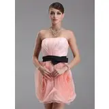 Sheath Strapless Short/Mini Organza Homecoming Dress With Ruffle Sash (022009145)