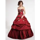 De baile Coração Tafetá Vestido quinceanera com Bordados Pregueado Beading Sequins (021003122)
