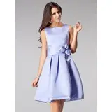 A-Line/Princess Square Neckline Short/Mini Satin Bridesmaid Dress With Flower(s) (007005200)