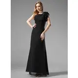 Tubo Um ombro Vestidos longo Chifon Vestido de madrinha com Pregueado (007004291)