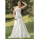 A-Line/Princess Sweetheart Court Train Charmeuse Wedding Dress With Ruffle Lace Beadwork Sequins (002011634)