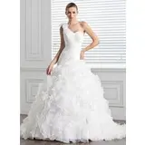 Gala-Japon Een-Schouder Kapel Sleep Organza Bruidsjurk met Roes Bloem(En) (002000590)