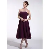 Império Sem alça Comprimento de chá Chiffon Vestido de madrinha com Pregueado Beading (007026270)