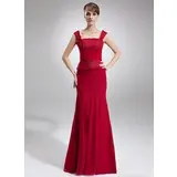 Mermaid Square Neckline Floor-Length Chiffon Lace Mother of the Bride Dress With Ruffle Beading (008006012)