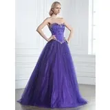 Ball-Gown Sweetheart Floor-Length Satin Tulle Quinceanera Dress With Beading (021020889)
