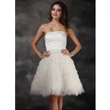 A-Line/Princess Strapless Knee-Length Satin Feather Cocktail Dress With Beading (016008426)