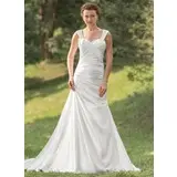 A-Line/Princess Sweetheart Court Train Charmeuse Wedding Dress With Ruffle (002000429)
