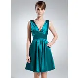 Empire V-neck Knee-Length Charmeuse Bridesmaid Dress With Ruffle (007021010)