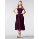 Empire Strapless Tea-Length Chiffon Bridesmaid Dress With Ruffle (007005179)