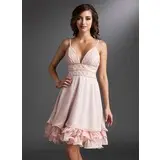 Empire V-neck Knee-Length Chiffon Homecoming Dress With Ruffle Beading Sequins (022021031)