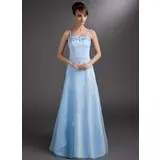 A-Line/Princess Floor-Length Organza Satin Bridesmaid Dress With Beading (007016762)