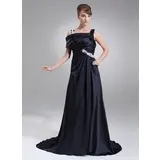 A-Line/Princess Off-the-Shoulder Court Train Charmeuse Prom Dress With Ruffle Appliques (018005100)