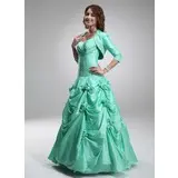 Ball-Gown Sweetheart Floor-Length Taffeta Quinceanera Dress With Ruffle Beading Flower(s) (021002859)
