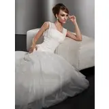 Mermaid Square Neckline Court Train Satin Tulle Wedding Dress With Ruffle Lace Beadwork (002000628)
