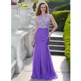 Mermaid Halter Floor-Length Chiffon Prom Dress With Ruffle Beading (018024655)