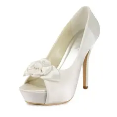Satin Stiletto Heel Peep Toe Platform Pumps Wedding Shoes With Satin Flower (047011815)