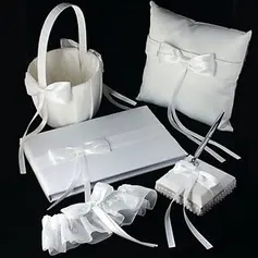 Wedding Collection Set in White Satin With Ribbons (5 Pieces)(100017968)