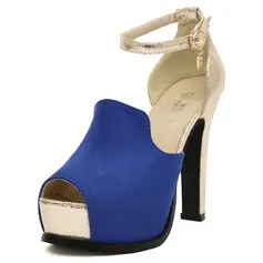 Leatherette Chunky Heel Peep Toe Pumps With Buckle (085025152)