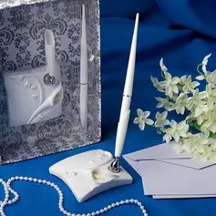 Calla Lily Wedding Pen Set In White Resin (101020370)
