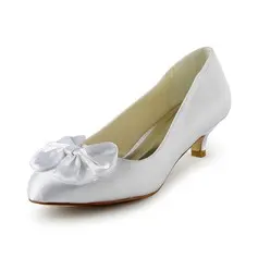 Satin Kitten Heel Closed Toe Pumps Wedding Shoes With Bowknot (047024519)