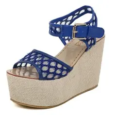 Lace Wedge Heel Sandals Pumps With Buckle (085025160)