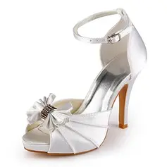 Satin Stiletto Heel Peep Toe Platform Sandals Wedding Shoes With Bowknot Buckle (047005118)