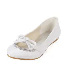 Satin Flat Heel Closed Toe Flats Wedding Shoes With Bowknot Rhinestone (047014129)