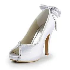 Satin Stiletto Heel Peep Toe Platform Pumps Wedding Shoes With Bowknot Rhinestone (047015219)