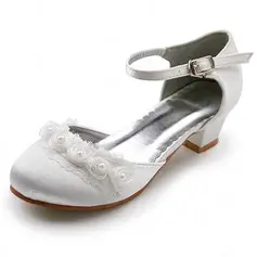 Satin Low Heel Closed Toe Flats Wedding Shoes With Buckle Stitching Lace (047011900)