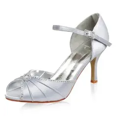 Satin Stiletto Heel Pumps Sandals Wedding Shoes With Buckle Rhinestone (047005113)