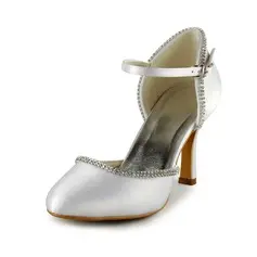 Satin Stöckel Absatz Geschlossene Zehe Absatzschuhe Brautschuhe mit Strass (047024563)