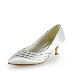 Satin Kitten Heel Closed Toe Pumps Wedding Shoes (047015258)