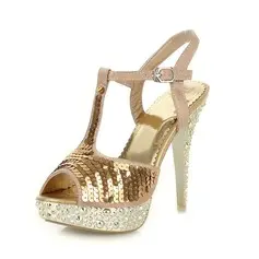 Satin Stiletto Heel Platform Sandals With Sequin (087023604)