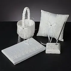 Spring Floral Designed Wedding Collection Set in White Satin and Lace (4 Pieces)(100017963)