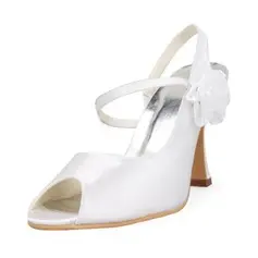Satin Stiletto Heel Peep Toe Slingbacks Pumps Wedding Shoes With Satin Flower (047011860)