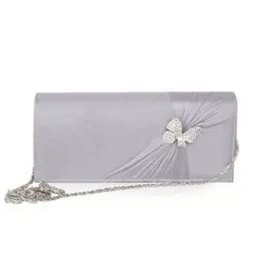 Silver gray Silk With Rhinestone Party/ Evening Handbags/ Clutches (012010424)