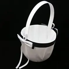 Simple Black & White Flower Girl Basket In Satin(102018042)
