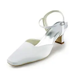 Satin Chunky Heel Closed Toe Slingbacks Pumps Wedding Shoes (047010761)