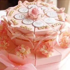 Pink Card Paper Wedding Favor Boxes With Ribbons And Flowers (Set of 20) (050024701)