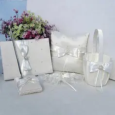 Ivory Satin Wedding Collection Set With Faux Peal Accents (5 Pieces)(100017977)