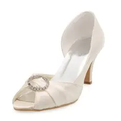 Satin Stiletto Heel Peep Toe Pumps Wedding Shoes With Rhinestone (047010750)