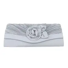 Silver Satin Shell Evening Handbags (012008671)