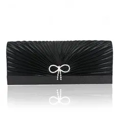 Black Gorgeous Satin/ Silk Shell With Austrian stones Evening Handbags (012008669)