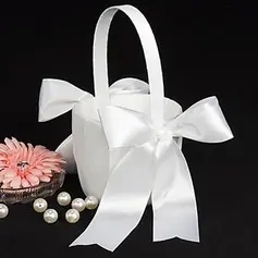 Classic Flower Girl Basket in White Satin With Bows(102018045)