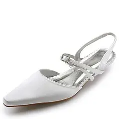 Satin Chunky Heel Closed Toe Slingbacks Wedding Shoes With Buckle Rhinestone (047005967)