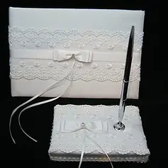 Elegant Wedding Guestbook And Pen Set With Lace(101018169)