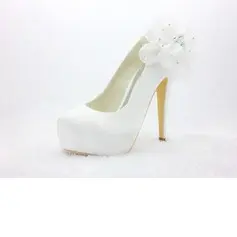Satin Stiletto Heel Closed Toe Platform Pumps Wedding Shoes With Rhinestone Satin Flower (047024171)