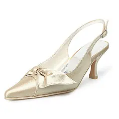 Satin Spool Heel Closed Toe Slingbacks Wedding Shoes With Bowknot Buckle (047005130)